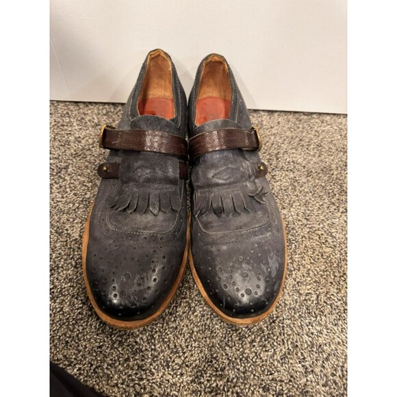 AS 98 Mens Blue Leather Shoes Buckle Fringe Size 42 (8.5/9)EUC - Picture 2 of 5